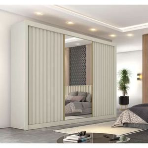 Guarda Roupa Casal Ripado Com Espelho 3 Portas 6 Gavetas Athenas-off White Móveis Europa