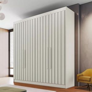 Guarda Roupa Solteiro Ripado 4 Portas 3 Gavetas Potente-off White Móveis Europa