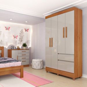 Guarda Roupa Solteiro Com Pés 4 Portas 2 Gavetas Oregon-cinamomo-off White Tcil Móveis