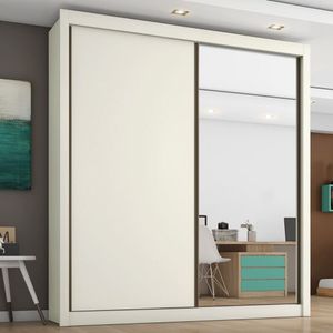 Guarda Roupa Solteiro Com Espelho 2 Portas 4 Gavetas Zurique-off White Móveis Europa