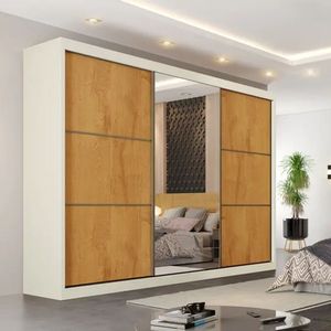 Guarda Roupa Casal 6 Gavetas Com Espelho Bragança-off White-peroba Móveis Europa