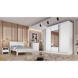 Guarda Roupa Casal Com Espelho 3 Portas 6 Gavetas Medelim-branco Móveis Novo Horizonte