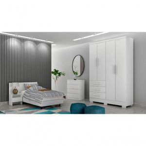 Guarda Roupa Solteiro Com Pés 4 Portas 3 Gavetas Encant-branco Móveis Novo Horizonte