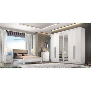 Guarda Roupa Casal Com Espelho 6 Portas 6 Gavetas Robust -branco Móveis Novo Horizonte