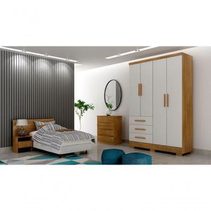 Guarda Roupa Solteiro Com Pés 4 Portas 3 Gavetas Encant-cumaru Off White Móveis Novo Horizonte