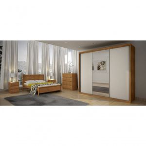 Guarda Roupa Casal Com Espelho 3 Portas 6 Gavetas Paradizzo Gold-cumaru Off White Móveis Novo Horizonte