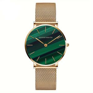 Relógio Feminino Vintage E Elegante Com Mostrador Texturizado De Malaquita Verde