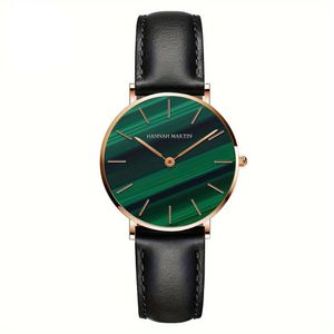 Relógio Feminino Vintage E Elegante Com Mostrador Texturizado De Malaquita Preto Verde