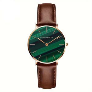 Relógio Feminino Vintage E Elegante Com Mostrador Texturizado De Malaquita Marrom