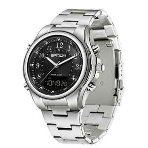 Relógio Masculino Fashion Pulseira De Aço Inoxidável Resistente À Água 50m Prateado Preto A