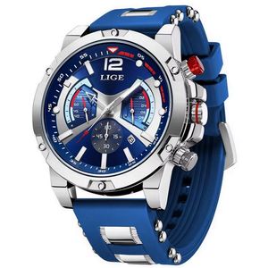 Relógio De Quartzo Masculono Esportivo Impermeável À Prova Da Água 3atm Azul Prata