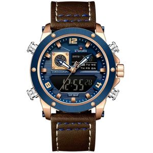 Relógio Masculino De Exibição Dupla Esportivo Militar De Quartzo Impermeavel 3atm À Prova Da Água Azul Dourado