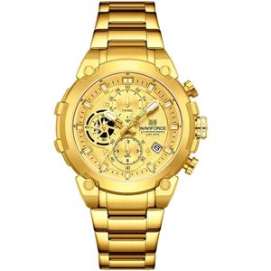 Relógio Masculino Quartzo Com Cronógrafo Esportivo Impermeavel Em Aço Inoxidável Dourado