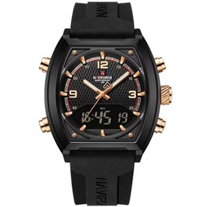 Relógio Digital Masculino Pulseira De Silicone Quartzo Tonneau Duplo Display Esportivo Preto Rose