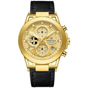 Relógio Analógico Design Esportivo Impermevel À Prova Da Água Pulseira Em Couro Ecológico Dourado