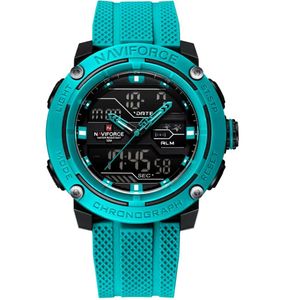 Relógio Esportivo Masculino Dupla Exibição De Quartzo Pulseira Silicone 5atm À Prova Da Água Azul