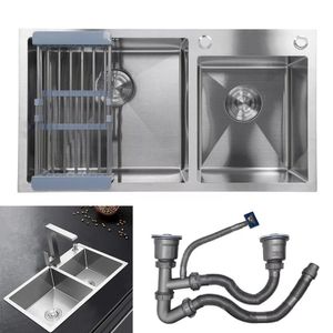 Cuba Dupla Cozinha Goumert Aço Inox Escovado Escorredor Luxo Lava Louça Casa Balcao Pia Torneira Limpeza Area Externa