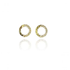 Brinco Aro Torcido Cravejado Com Zircônia Banhado Em Ouro 18k