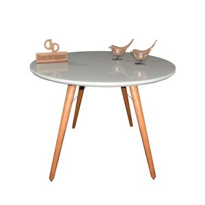 Mesa Jantar Pés Palitos Tampo Redondo Vidro Laqueado 120cm Off White