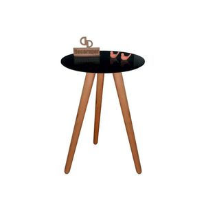 Mesa De Canto Pés Palito Amadeirado Com Tampo Vidro 35cm Preto 60cm