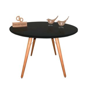 Mesa Jantar Pés Palitos Tampo Redondo Vidro Laqueado 130cm Preto