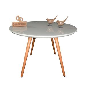 Mesa Jantar Pés Palitos Tampo Redondo Vidro Laqueado 130cm Off White