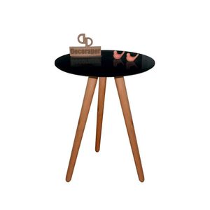 Mesa De Canto Pés Palito Amadeirado Com Tampo Vidro 50cm Preto 60cm
