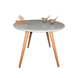 Mesa Jantar Pés Palitos Tampo Redondo Vidro Laqueado 100cm Off White