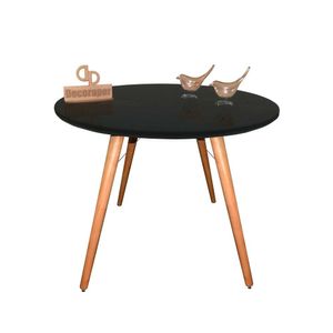 Mesa Jantar Pés Palitos Tampo Redondo Vidro Laqueado 110cm Preto