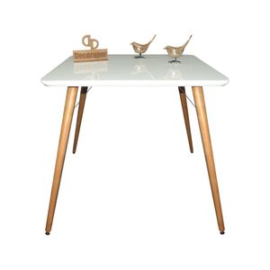 Mesa Jantar Pés Palitos Tampo Quadrado Vidro Laqueado 80cm Branco