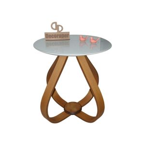 Mesa Lateral Cebola Com Vidro 50cm Off White 60cm