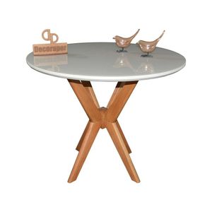 Mesa Jantar Pandora Tampo Redondo Laca Com Vidro 90cm Off White