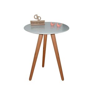 Mesa De Canto Pés Palito Amadeirado Com Tampo Vidro 50cm Off White 50cm