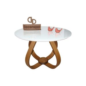 Mesa De Centro Cebola Com Vidro 60cm Branco 40cm