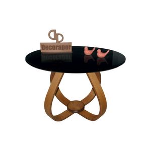 Mesa De Centro Cebola Com Vidro 60cm Preto 35cm