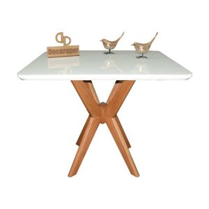 Mesa Jantar Pandora Tampo Quadrado Laca Com Vidro 110cm Branco