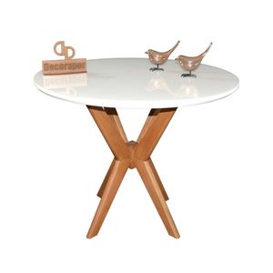 Mesa Jantar Pandora Tampo Redondo Laca Com Vidro 80cm Branco