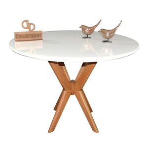 Mesa Jantar Pandora Tampo Redondo Laca Com Vidro 120cm Branco
