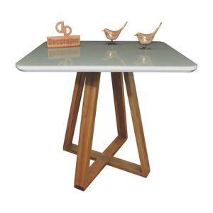 Mesa Jantar Base X Tampo Quadrado Laca Com Vidro 120cm Off White