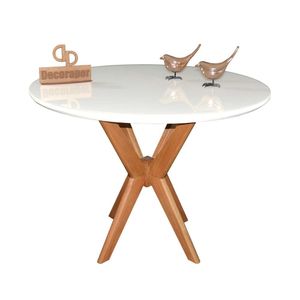 Mesa Jantar Pandora Tampo Redondo Laca Com Vidro 110cm Branco