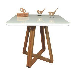 Mesa Jantar Base X Tampo Quadrado Laca Com Vidro 110cm Branco