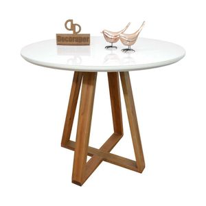 Mesa Jantar Base X Tampo Redondo Laca Com Vidro 90cm Branco