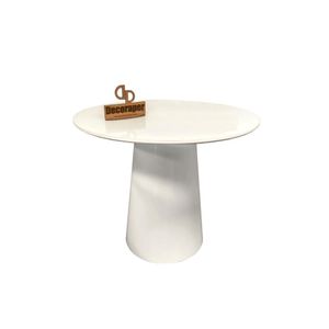 Mesa De Canto Cone Laqueado Com Tampo Vidro 60cm Branco 70cm