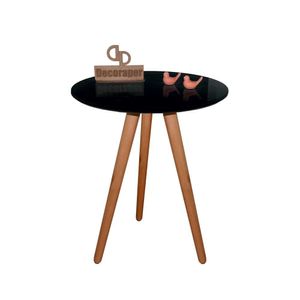 Mesa De Canto Pés Palito Amadeirado Com Tampo Vidro 60cm Preto 60cm