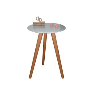 Mesa De Canto Pés Palito Amadeirado Com Tampo Vidro 45cm Off White 60cm