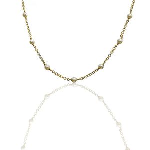 Colar Corrente Americana Com Pérolas Banhado Em Ouro 18k
