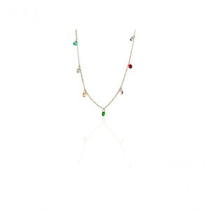 Colar Corrente Americana Com Zircônias Multicolor Banhado Em Ouro 18k