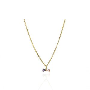 Colar Elo Português Pingente De Laço Com Zircônia Banhado Em Ouro 18k