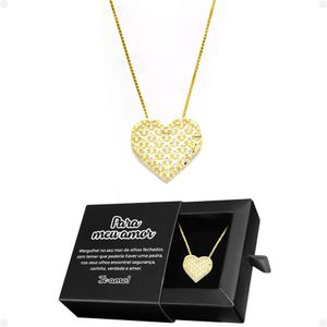 Colar Feminino Dourado Aço + Pingente Amor Coração Moda Casual Edição Limitada Qualidade Premium