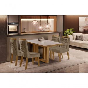 Sala De Jantar Completa Com 4 Cadeiras 1,20x0,80m - Lottus Atena - Lj Móveis